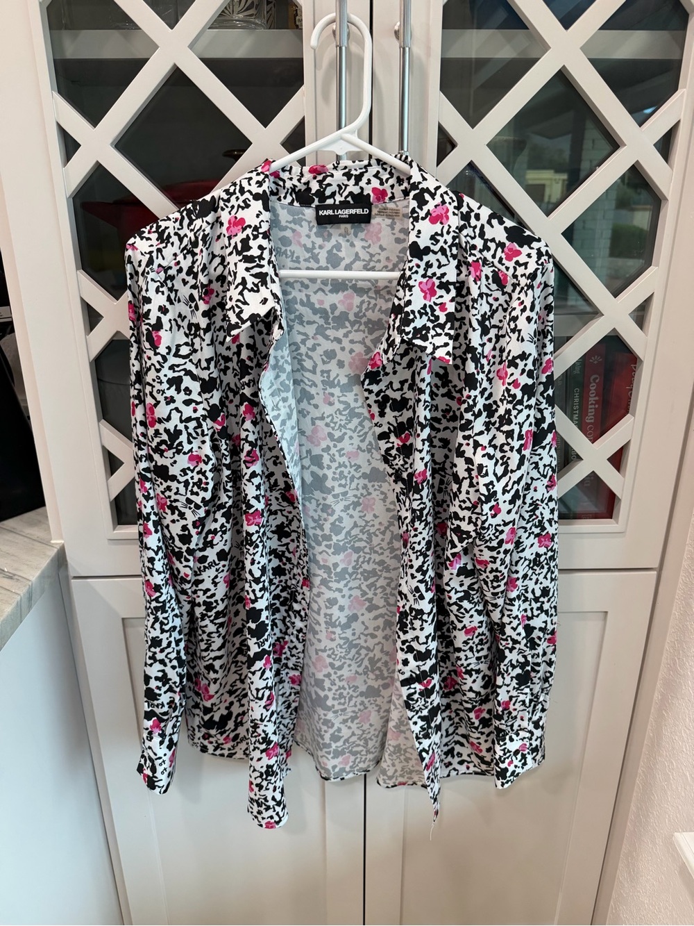 Karl Lagerfeld White Black and Pink Abstract Print Shirt